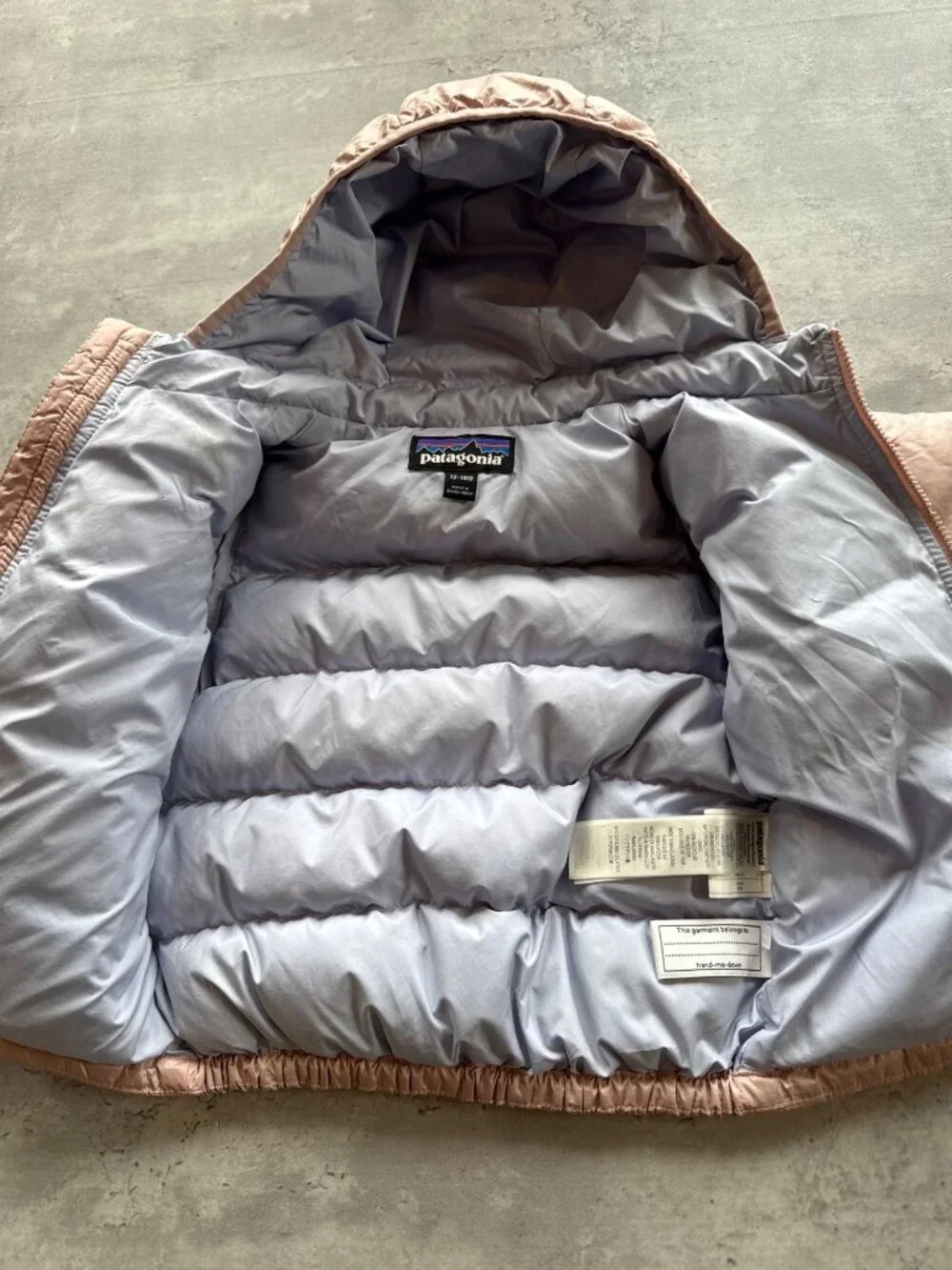 Patagonia Baby Hi Loft Down Sweater Hoody, Fuzzy Mauve, 12-18 Months